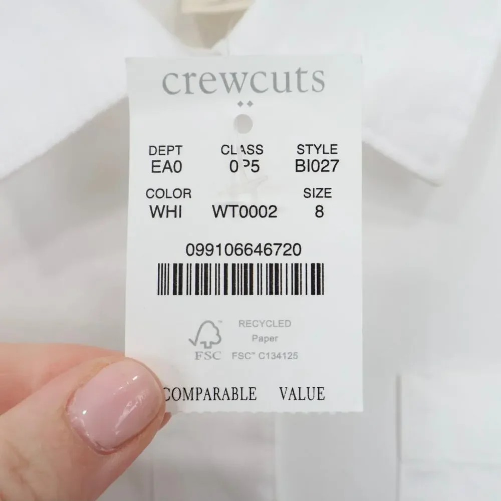 NWT J.Crew Crewcuts Girls' Cotton Blend Button Up White Shirt Size 8